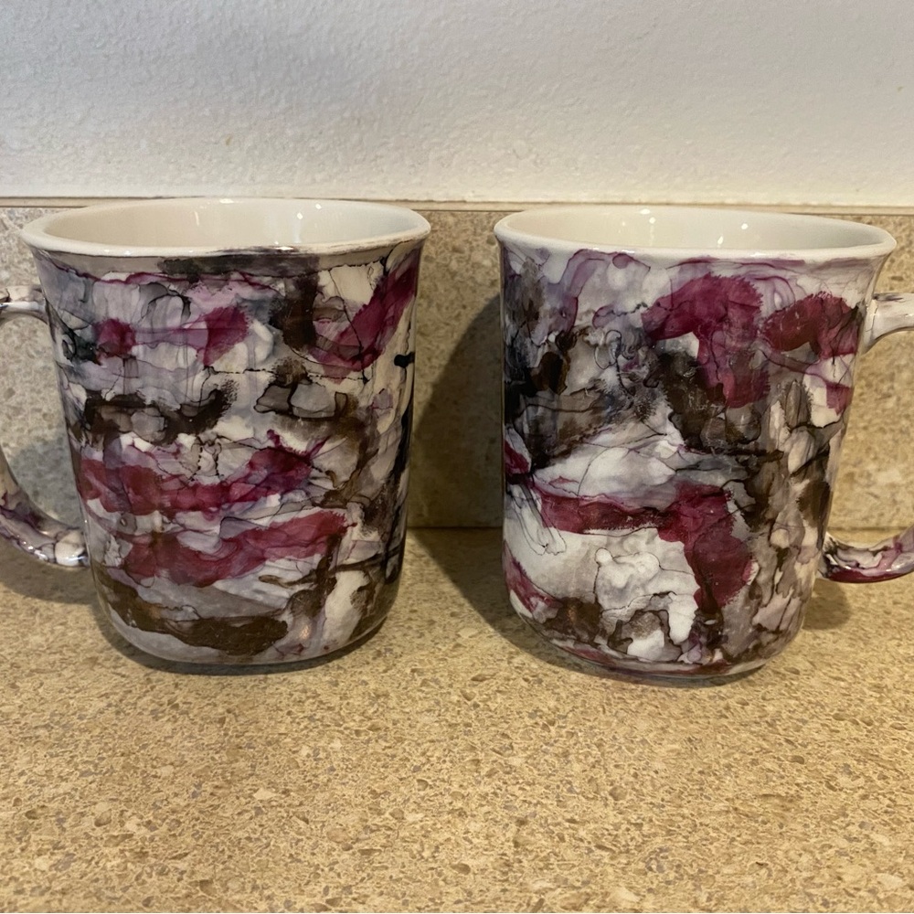 Marbled Ceramic Coffee Mugs - Pink and Black